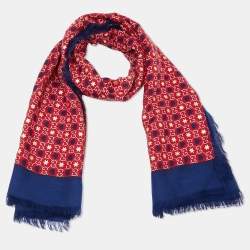 Gucci Red & Blue Heart and Star Printed Modal & Silk Square Scarf