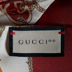 Gucci 100 Cream/Red Silk Monogram Floral Print Stole