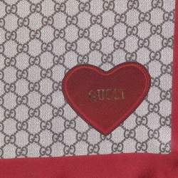 Gucci Red & Beige Monogram Printed Silk Square Scarf