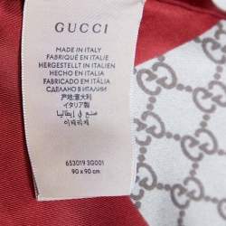 Gucci Red & Beige Monogram Printed Silk Square Scarf