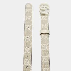 Gucci White GG Supreme Canvas and Leather Double G Slim Belt 100CM