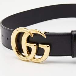 Gucci Black Leather GG Marmont Buckle Belt 80CM