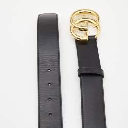 Gucci Black Leather GG Marmont Buckle Belt 80CM