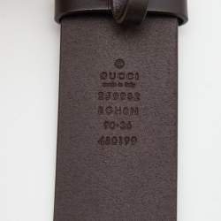 Pre Owned Gucci Dark Brown Leather GG Marmont Buckle Belt 90 CM 