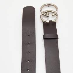 Pre Owned Gucci Dark Brown Leather GG Marmont Buckle Belt 90 CM 