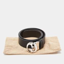 مملوكة مسبقًا Gucci Black/Brown Leather Interlocking G Reversible Buckle Belt 85CM