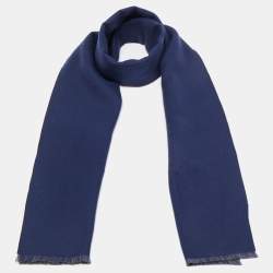Gucci Navy Blue/Grey GG Jacquard Wool Lonar Reversible Scarf