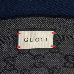 Gucci Navy Blue/Grey GG Jacquard Wool Lonar Reversible Scarf