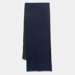 Gucci Navy Blue/Grey GG Jacquard Wool Lonar Reversible Scarf