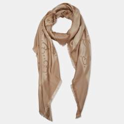Gucci Beige Logo Jacquard Wool & Silk Shawl