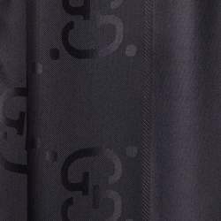 Pre Owned Gucci Black Logo Jacquard Wool & Silk Shawl
