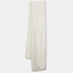Gucci White Logo Jacquard Wool & Silk Shawl