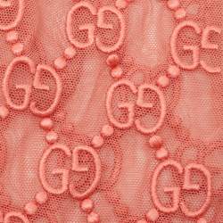 Pre Owned Gucci Nojum Pink Logo Embroidered Tulle Gloves L