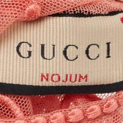 Pre Owned Gucci Nojum Pink Logo Embroidered Tulle Gloves L
