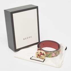 Gucci Beige/Pink GG Supreme Blooms Print Canvas Interlocking G Buckle Belt 80CM