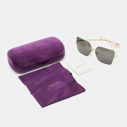 Pre Owned Gucci Black/Gold GG0436S Square Sunglasses