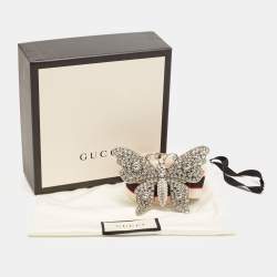 Pre Owned Gucci White Elastic Band Crystals Embellished Butterfly Waist Belt 80CM