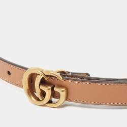 مملوكة مسبقًا حزام  خصر غوتشي GG جلد بيج / بني  رفيع بإبزيم 85 سم