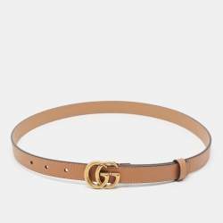 مملوكة مسبقًا حزام  خصر غوتشي GG جلد بيج / بني  رفيع بإبزيم 85 سم