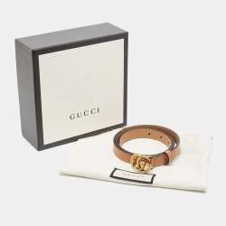 مملوكة مسبقًا حزام  خصر غوتشي GG جلد بيج / بني  رفيع بإبزيم 85 سم