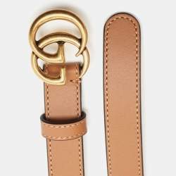 مملوكة مسبقًا حزام  خصر غوتشي GG جلد بيج / بني  رفيع بإبزيم 85 سم