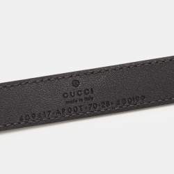 Pre Owned Gucci Black Leather Slim Double G Buckle Belt 70CM