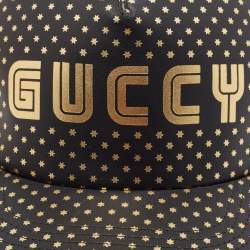 Gucci Black Guccy Stars Print Leather & Mesh Baseball Cap M