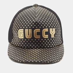 Gucci Black Guccy Stars Print Leather & Mesh Baseball Cap M