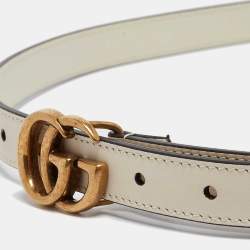 Pre Owned Gucci Cream Leather GG Marmont Buckle Slim Belt 95CM
