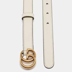 Pre Owned Gucci Cream Leather GG Marmont Buckle Slim Belt 95CM