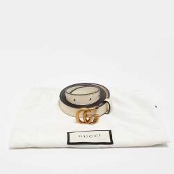 Pre Owned Gucci Cream Leather GG Marmont Buckle Slim Belt 95CM