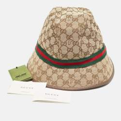 Pre Owned Palace x Gucci Brown GG Web Detail Canvas Fedora Hat