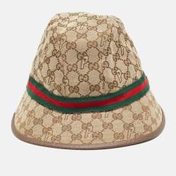 Pre Owned Palace x Gucci Brown GG Web Detail Canvas Fedora Hat