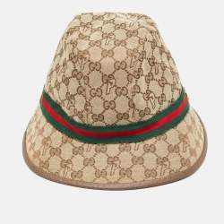 Pre Owned Palace x Gucci Brown GG Web Detail Canvas Fedora Hat