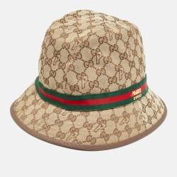 Pre Owned Palace x Gucci Brown GG Web Detail Canvas Fedora Hat