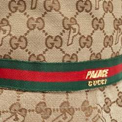 Pre Owned Palace x Gucci Brown GG Web Detail Canvas Fedora Hat