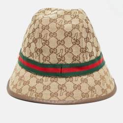 Pre Owned Palace x Gucci Brown GG Web Detail Canvas Fedora Hat
