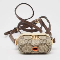 Gucci Beige/Brown GG Supreme Canvas GG Marmont Airpods Case with Strap