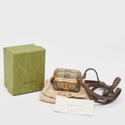 Gucci Beige/Brown GG Supreme Canvas GG Marmont Airpods Case with Strap