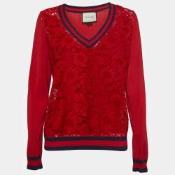 Gucci Red Lace & Knit Contrast Trimmed Sweatshirt XL