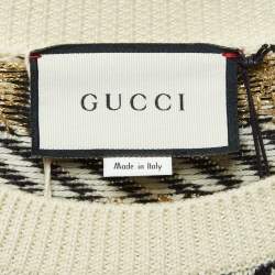 Gucci Off White/Black GG Lurex Jacquard Wool Crewneck Sweater XS