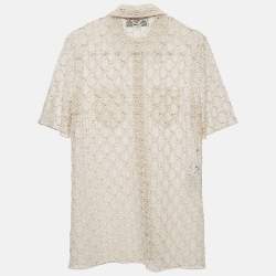 Pre Owned Gucci Beige Macrame Lace Sheer Shirt M