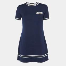 Pre Owned Gucci Navy Blue Wool Knit Horsebit Detail Mini Dress S