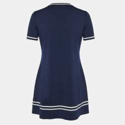 Pre Owned Gucci Navy Blue Wool Knit Horsebit Detail Mini Dress S