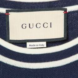 Pre Owned Gucci Navy Blue Wool Knit Horsebit Detail Mini Dress S