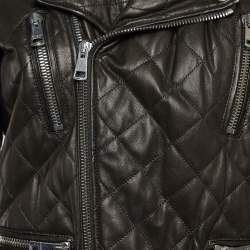 Pre Owned Gucci Black Pearl Logo Embellished Leather Biker Jacket M