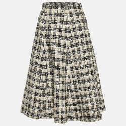 Pre Owned Gucci Beige/Black G Check Tweed Midi Skirt M