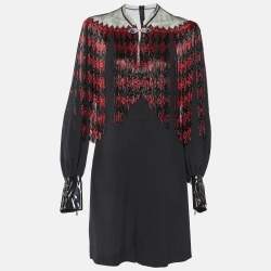 Gucci Black Crepe Diamond Bead Fringed Mini Dress M