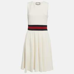 Gucci Off-White Gabardine Waist Detail Pleated Short Dress S