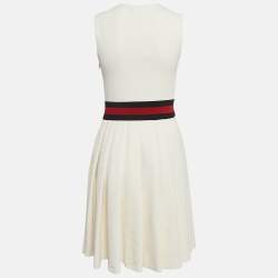 Gucci Off-White Gabardine Waist Detail Pleated Short Dress S